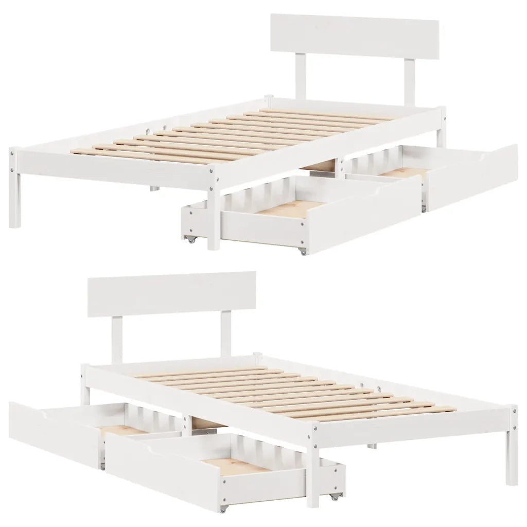 Letto singolo | Letto per adulti | Giroletto senza Materasso Bianco 100x200 cm Legno Massello Pino