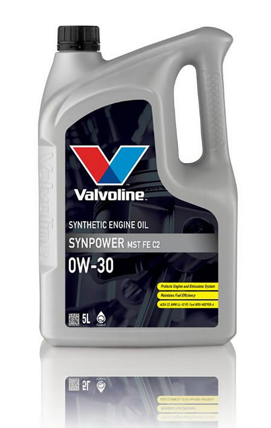 Valvoline Olio Motore Sintetico SynPower MST FE C2 0W30, 5 Litri Â§ Alte Prestazioni per Motori Diesel e Benzina Â§ Protezione Avanzata e Risparmio Carburante
