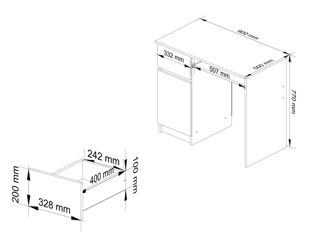 Scrivania per computer AKORD PIKSEL Ontano 90 cm 1 anta 1 cassetto 90x50x77 cm Modello a sinistra