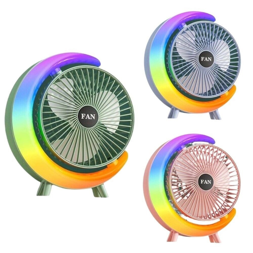 Trade Shop - Ventilatore Da Tavolo Usb 3 Velocita' Con Luce Rgb Compatto Silenzioso Portatile -