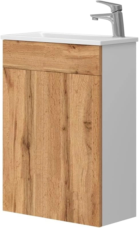 Set mobili bagno Amadeo, Quercia dorata, 50 cm, composto da mobile sottolavabo e lavabo