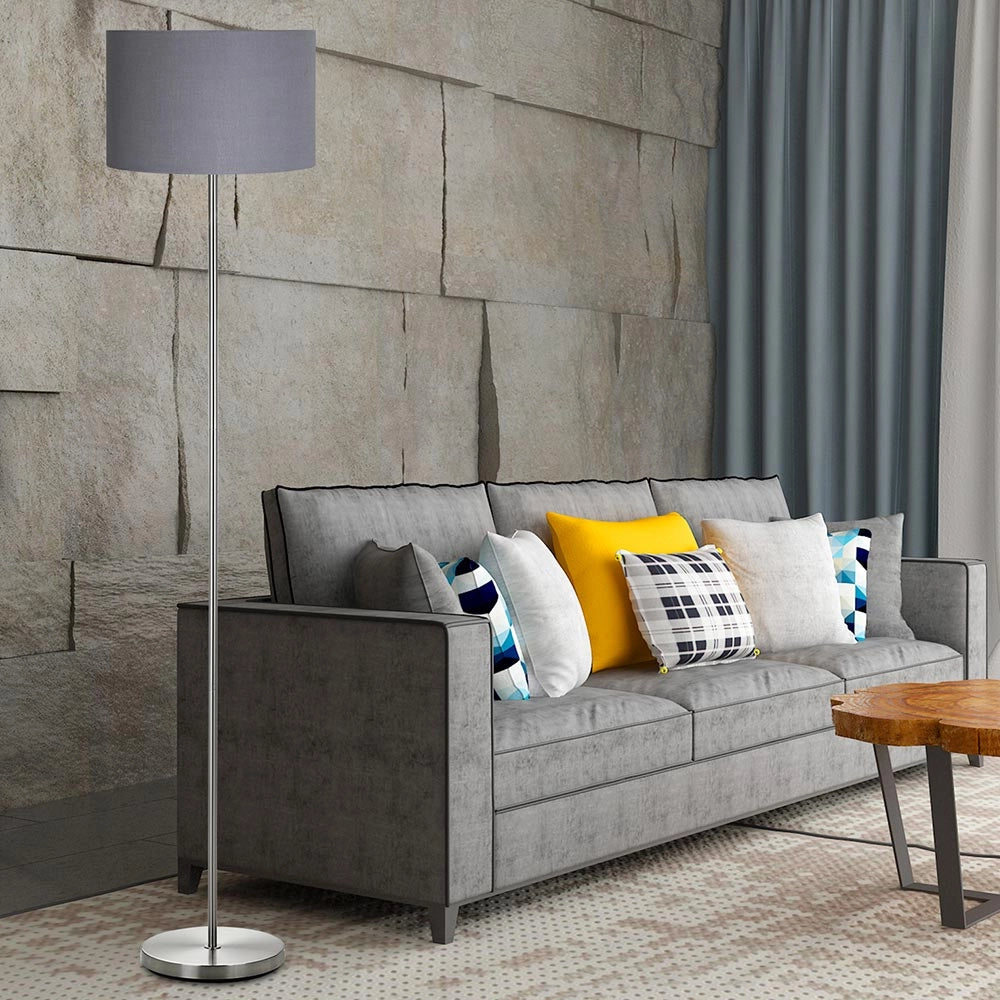 Lampada Piantana da Terra Moderna 160cm Paralume in Tessuto E27 60W Silver Grigio