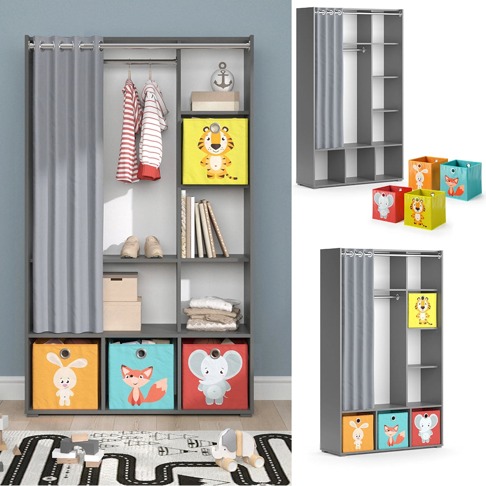 Vicco Guardaroba per bambini Grigio 38 x 178.1 cm Con scatole pieghevoli (colorate)