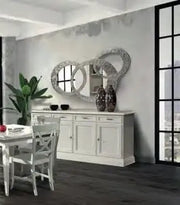 Credenza madia buffet in legno Shabby chic mod Martini bianca anticato 4 ante con maniglie infinito argento anticato