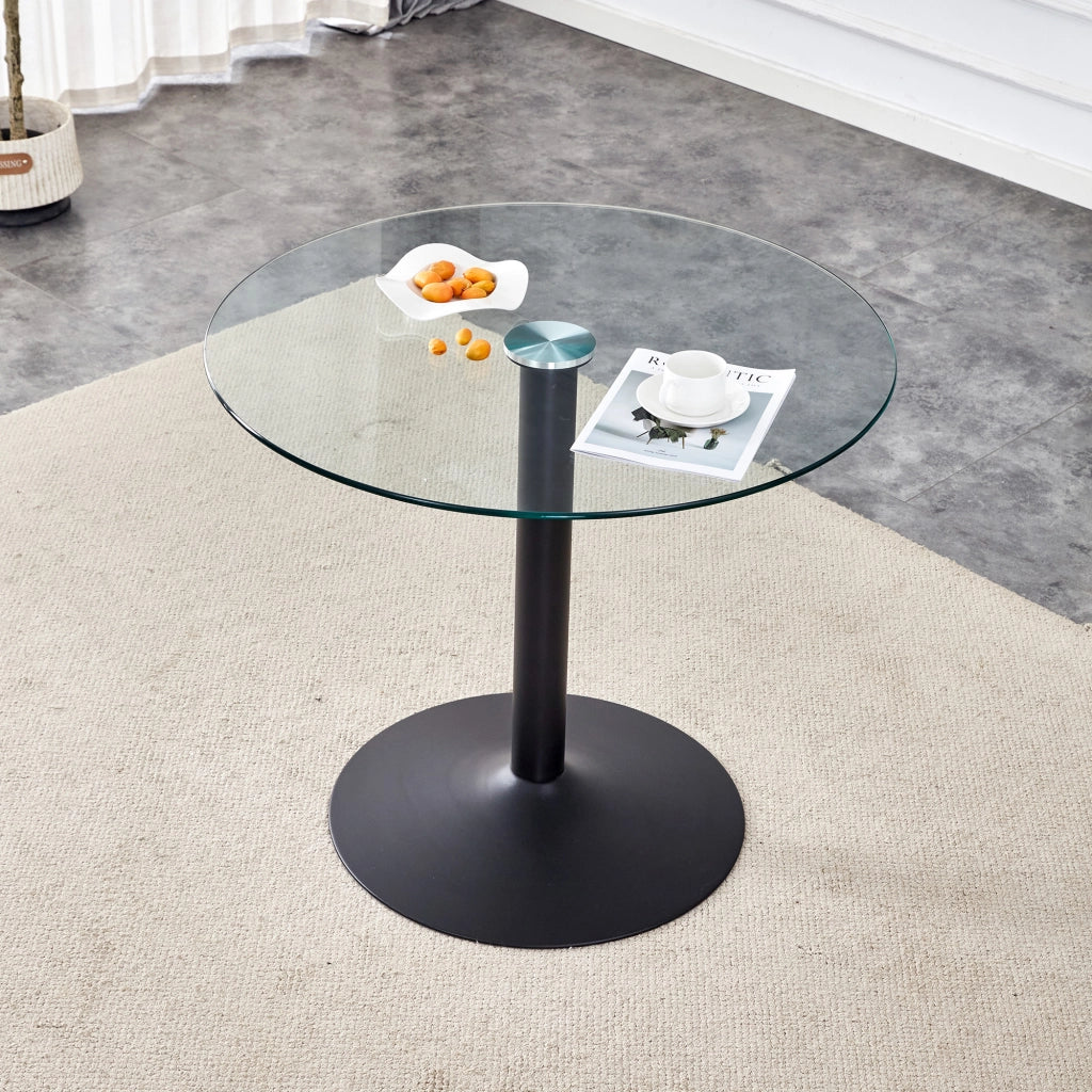 TAVOLO BAR Rotondo 85 cm in Vetro Trasparente e Metallo Nero