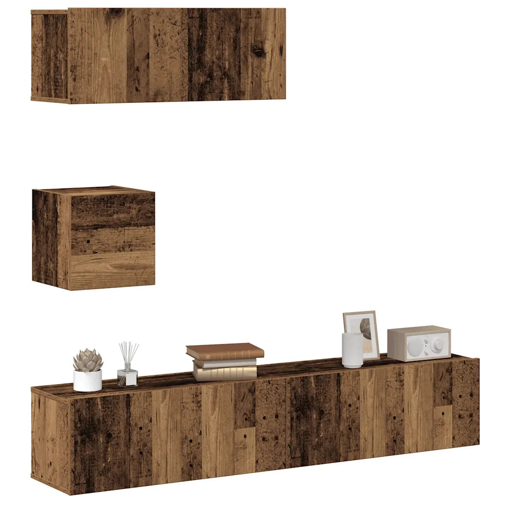 Set Mobile TV 4 pz Montato a Parete Legno Antico in Truciolato 3329155