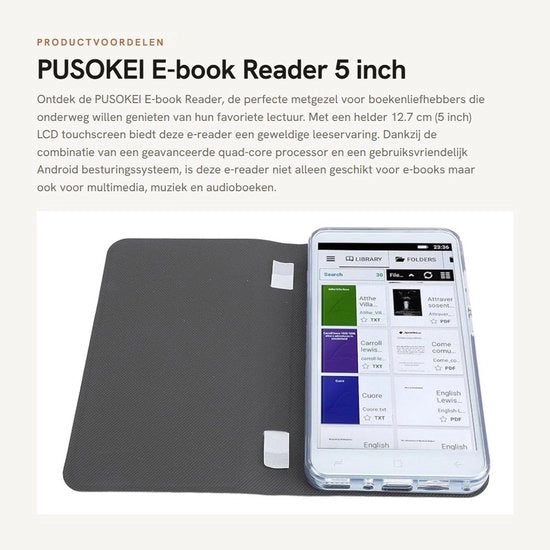 Letto elettronico a schermo touchscreen da 12,7 cm (5") - 1GB + 8GB di memoria - lettura wireless - lettore leggero - Bluetooth e FM