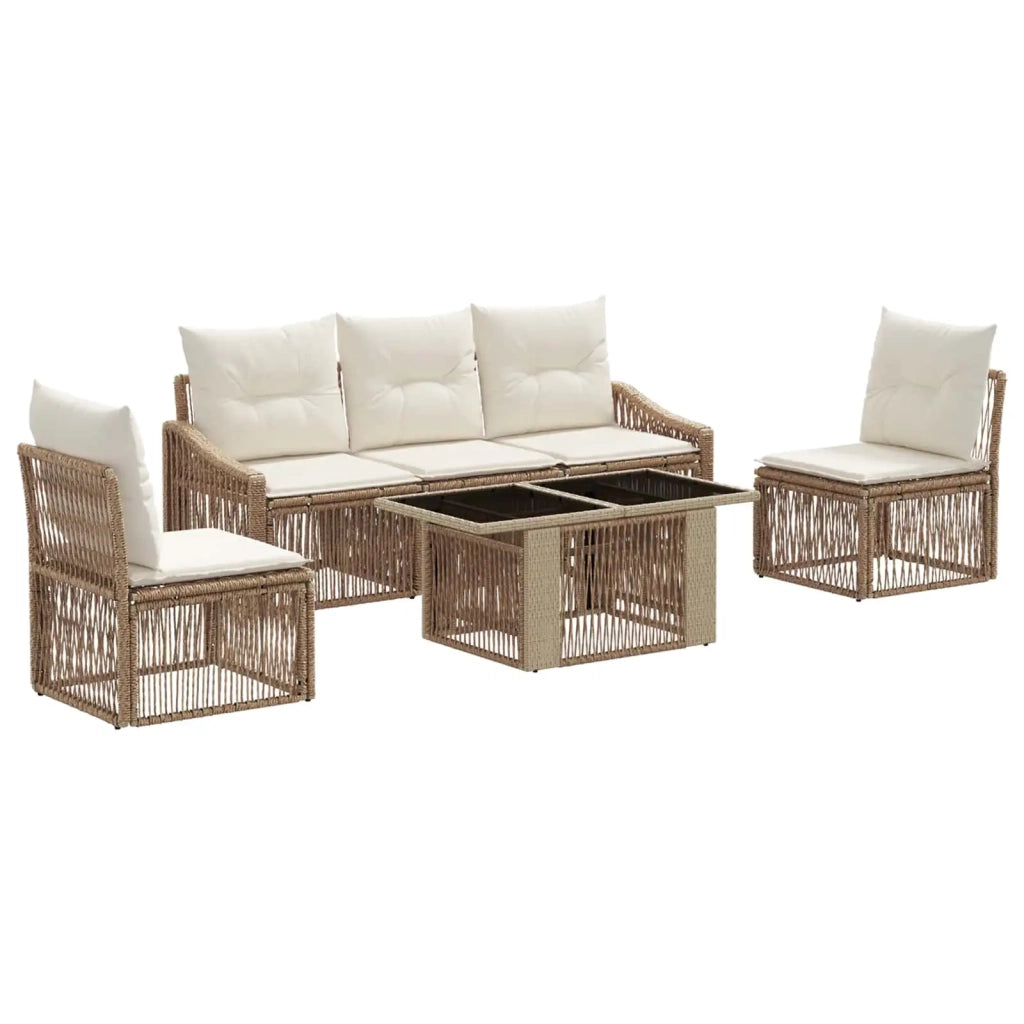 Set Divano da Giardino 6 pz Beige e Bianco Crema polyrattan 3437229