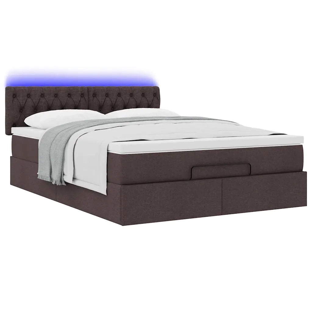 Pouf Letto con Materasso e LED Marrone Scuro 140x190 cm 3312391