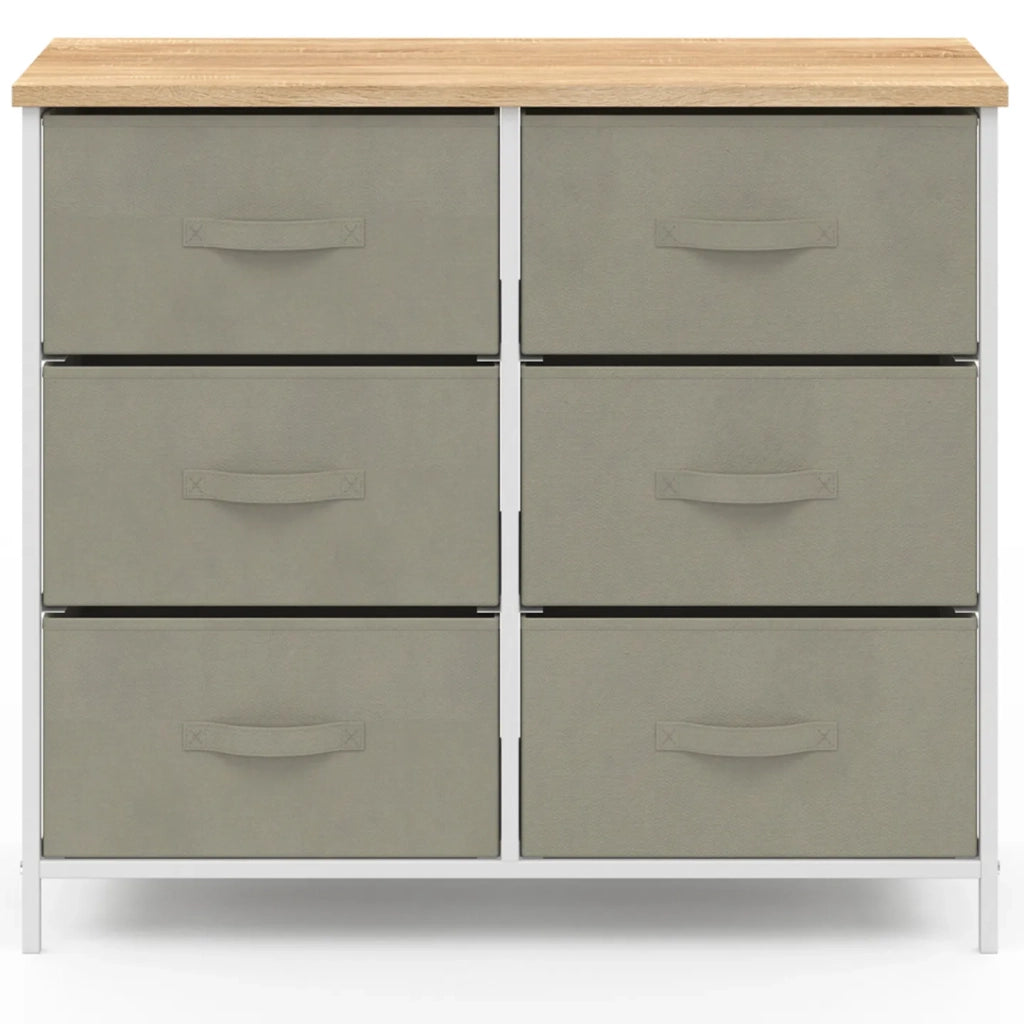 IDMarket - Arcón ALTA 80 cm 6 cajones en tejido gris claro con tapa efecto madera
