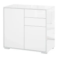 Mobiletto 2 Cassetti e 2 Ante, Apertura a Pressione, Mobile con 2 Cassetti e 2 Ante per Casa e Ufficio, 79x36x74cm, Bianco Opaco