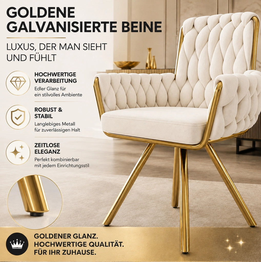 Set di 2 sedie da pranzo girevoli in velluto beige