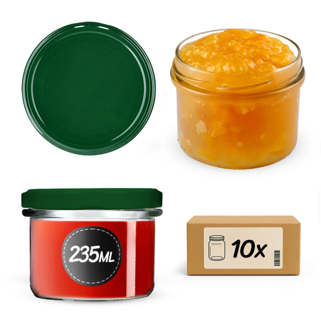 Barattoli di vetro KADAX Tartu 235 ml 10 pezzi 82 mm + coperchi verdi