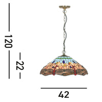 Sospensione Tiffany Libellula Metallo Ottone Vetro 1 Luce E27