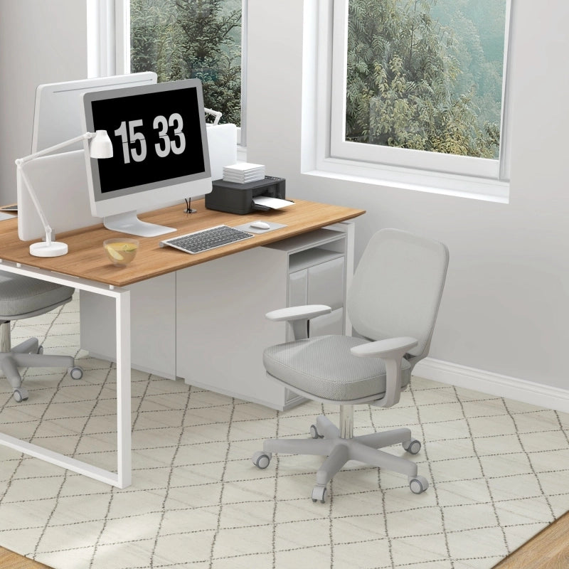 Sedia da ufficio ergonomica girevole e regolabile in altezza con schienale in rete e ruote bloccabili in poliestere grigio