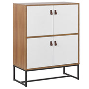 Credenza in legno chiaro con gambe in metallo bianco Mobiletto 2 scomparti 4 ante 100 x 76 cm Mobili da soggiorno tradizionali moderni
