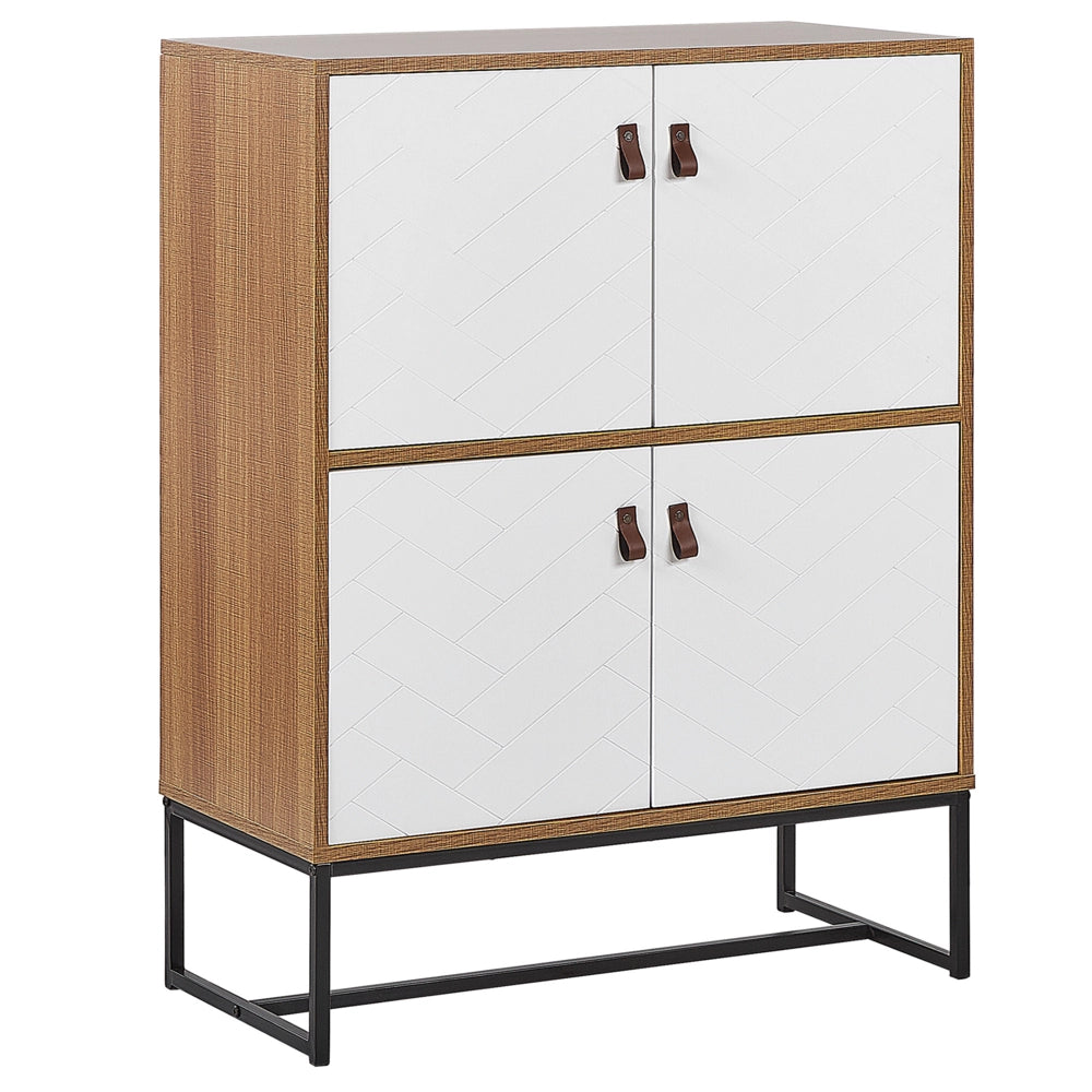Credenza in legno chiaro con gambe in metallo bianco Mobiletto 2 scomparti 4 ante 100 x 76 cm Mobili da soggiorno tradizionali moderni