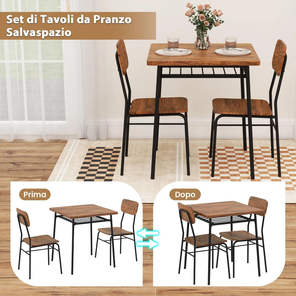 Set Mobili da Bar Tavolo e 2 Sedie, Tavolino Quadrato con Scaffale di Stoccaggio, Tavolo Birreria con 2 Seide per Balcone, Sala da Pranzo, Cucina e Ristorante (Caffè)
