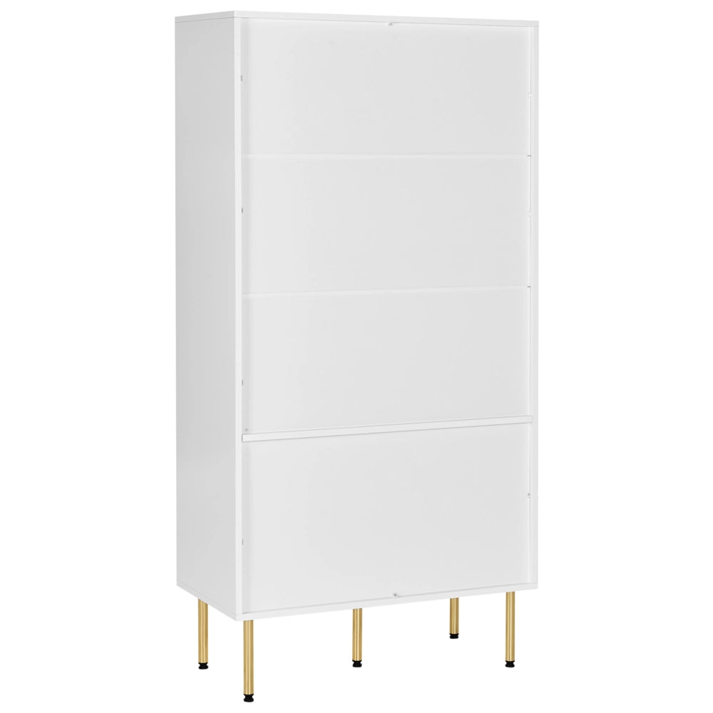 Vetrinetta in MDF bianco con ante in vetro e 2 cassetti Accenti dorati