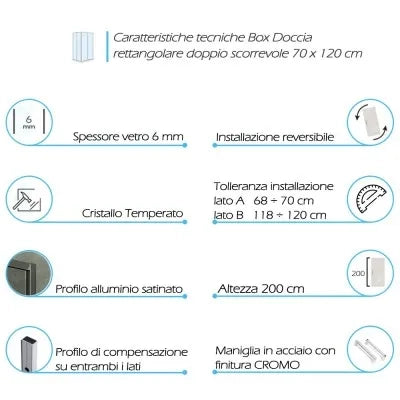 Box doccia angolare 70x120 cm doppio scorrevole in cristallo trasparente Ted