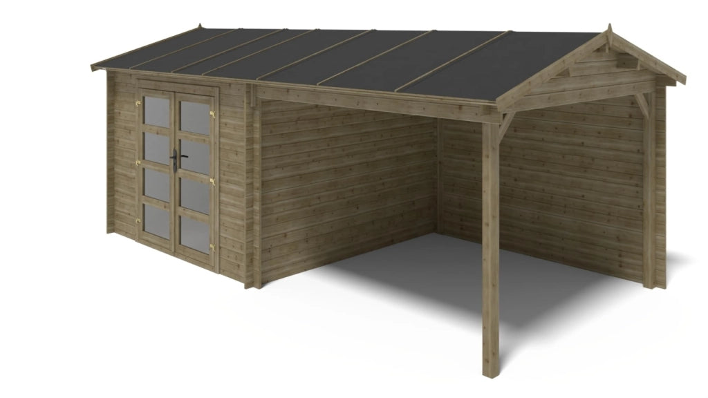 Casetta da giardino in legno - 17.4m2 - 5.79x3m - impregnata - 28mm - colore: verde - DOM718 - ALTANKA