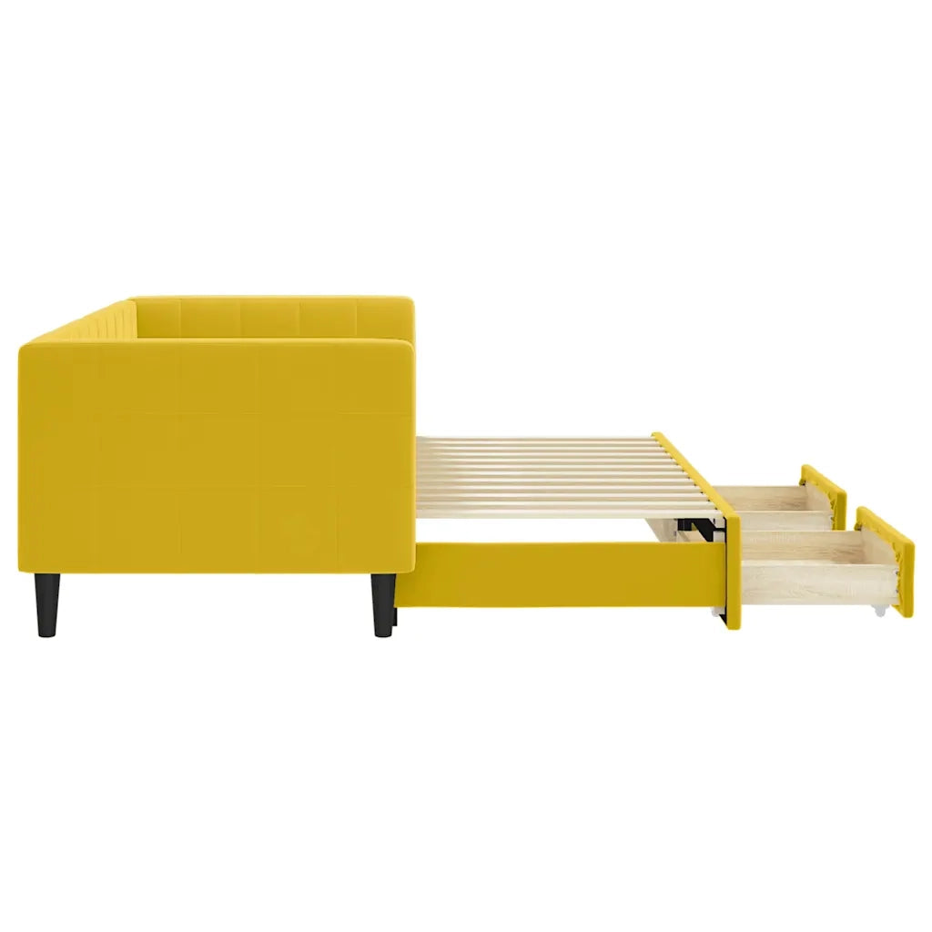 Divano Letto Estraibile con Cassetti Giallo 80x200cm in Velluto 3196737
