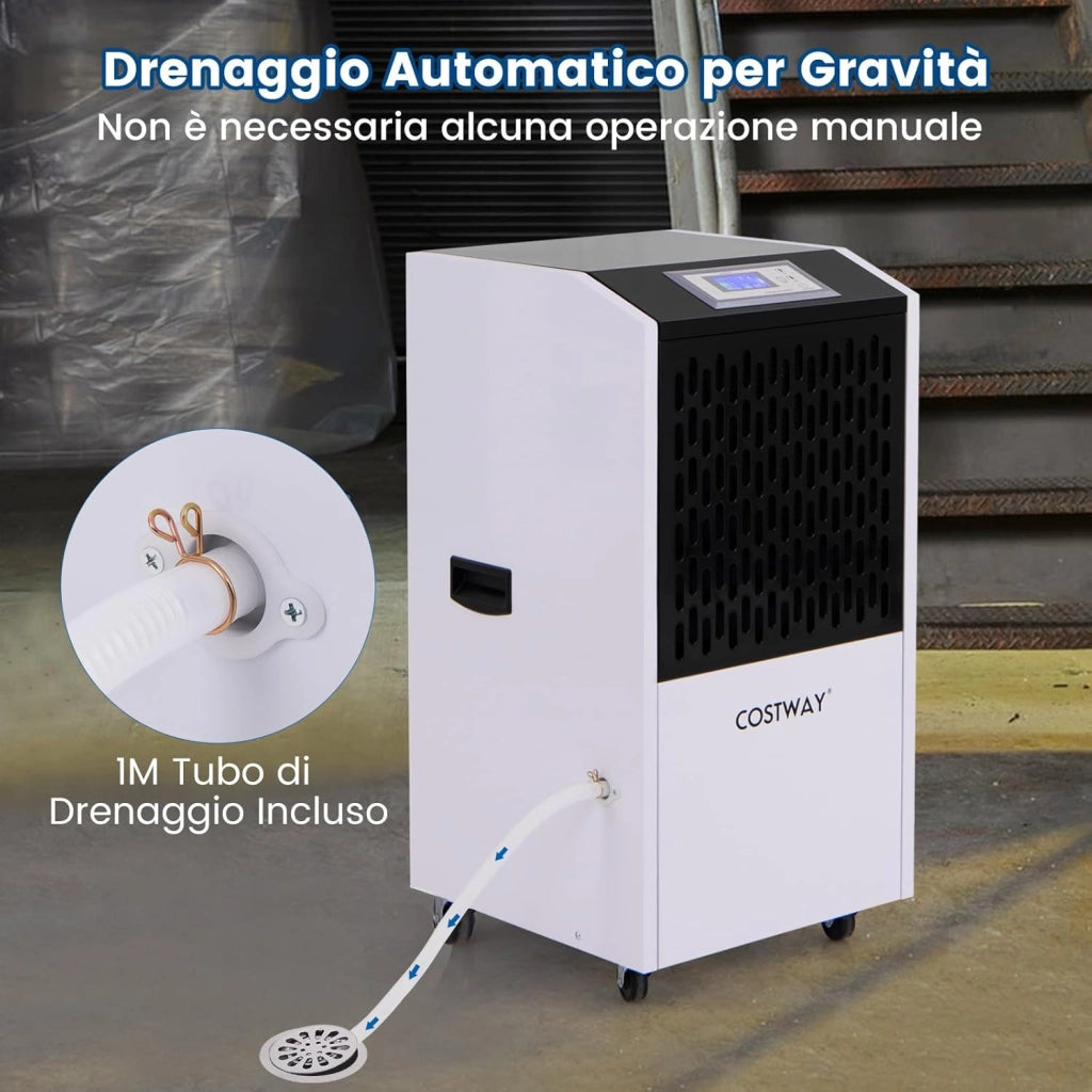 118L Deumidificatore Commerciale con Tubo di Scarico, Deumidificatore Industriale con Timer 24H e 4 Ruote, per Scantinati Magazzini e Grandi Spazi Fino a 790㎡ (Bianco)