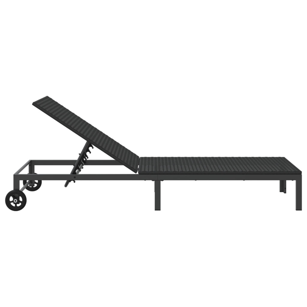 Lettino con Ruote in Polyrattan Nero