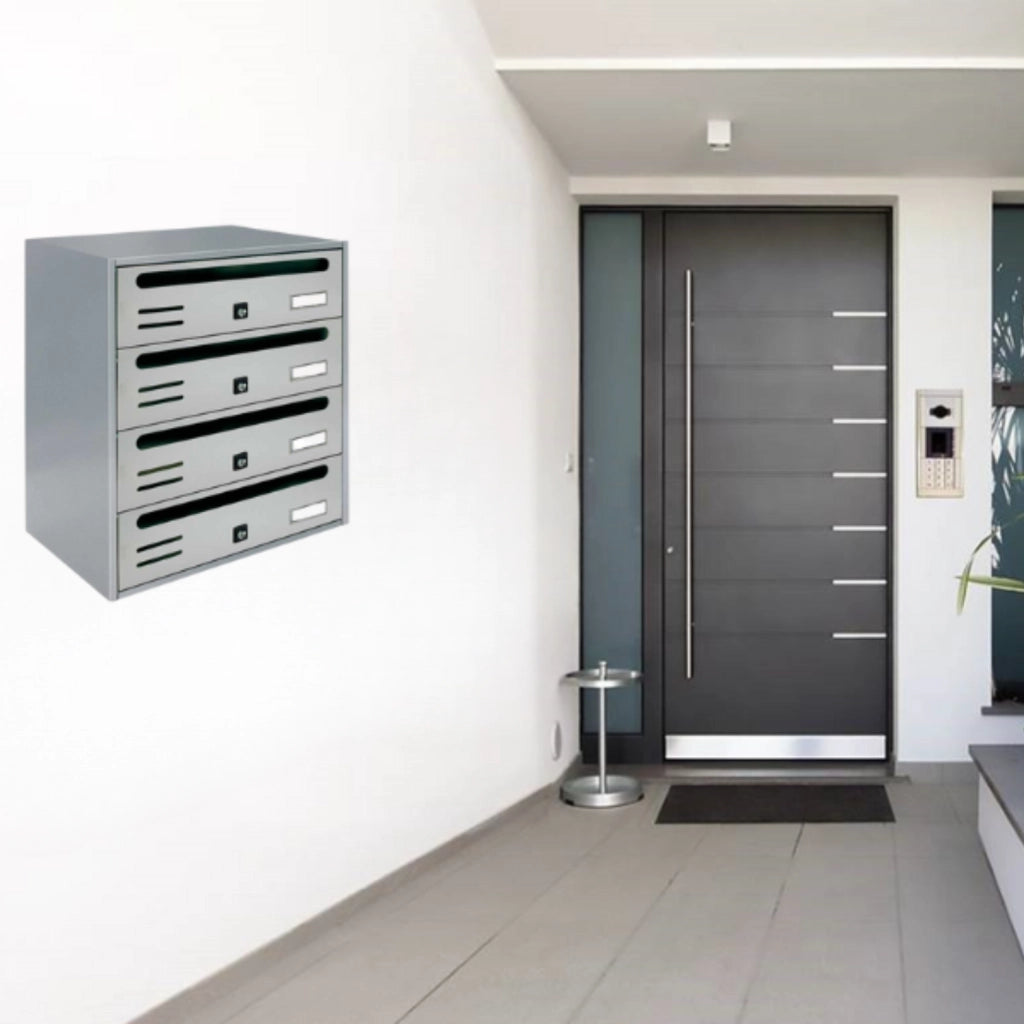 ALUBOX CUBO Cassette Postali Condominiali 4 Posti 43X38,5X25 Cm In Lamiera Zincata Cassetta Postale Condominiale Orizzontale Da Interno Ed Esterno Protetto COLORE: ARGENTO RAL 9006