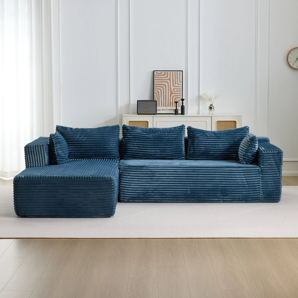 Divano angolare letto con chaise longue ¨C zephmum ¨C tessuto velluto blu
