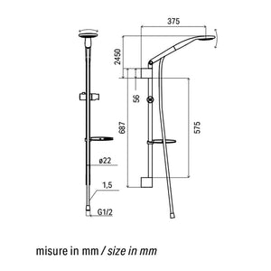 Saliscendi Doccia Anticalcare Monogetto, Flessibile e Portasapone - Serie Bari