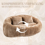 Divano Pouf 2 Posti con Braccioli Ergonomico Schienale Alto Memory Foam Comfort in Ciniglia Caffè