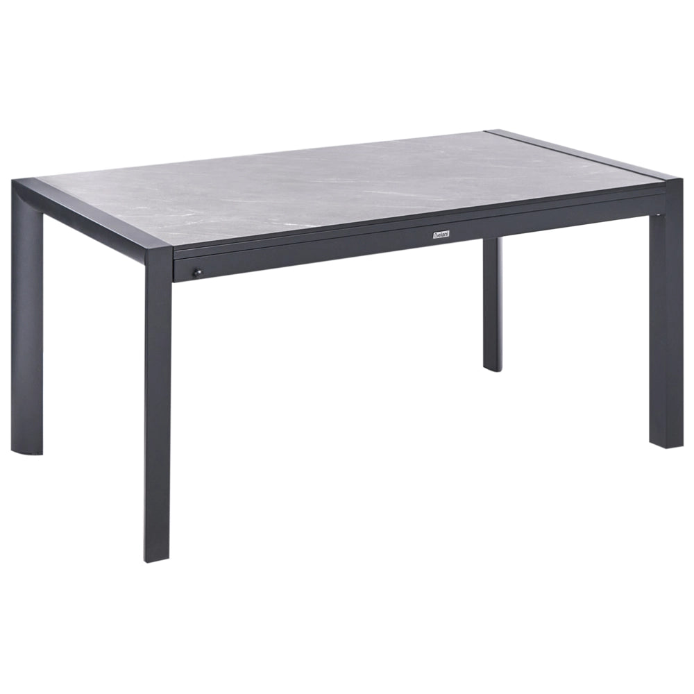 Tavolo da giardino con piano in HPL grigio e struttura in alluminio bianco resistente ai raggi UV all'acqua per esterni, in stile moderno