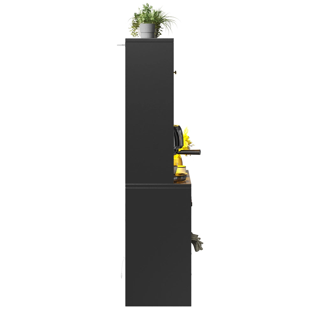 Credenza alta con ante in vetro curve, LED, ripiani regolabili e USB, per cucina e soggiorno, 140 × 40 × 180 cm