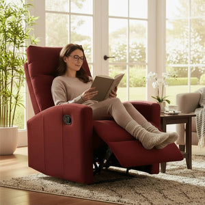 Marvin Poltrona Relax Reclinabile Manuale con Poggiapiedi Solena, Schienale Regolabile Seduta Ergonomica in Tes Bordeaux