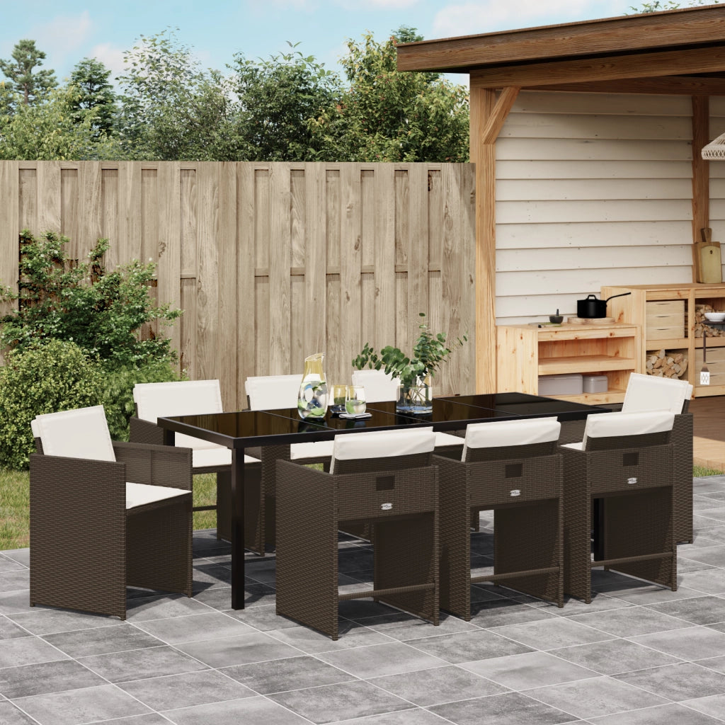 Set da Pranzo da Giardino in 9 Pezzi con Cuscini - Rattan Sintetico Marrone