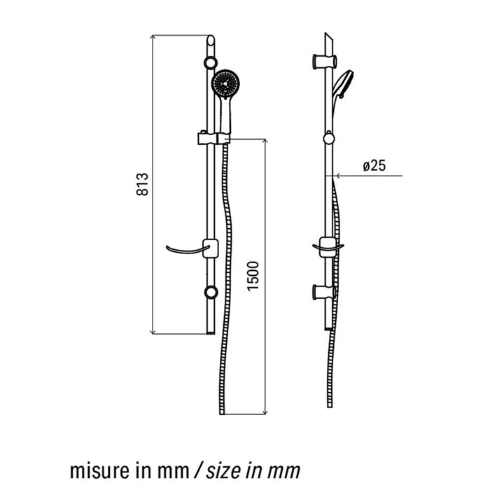 Saliscendi Doccia Anticalcare 5 Getti, Flessibile e Portasapone - Serie Vicenza