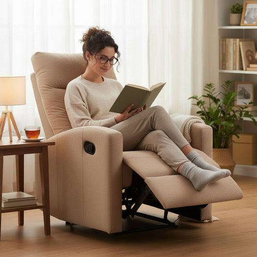 Marvin Poltrona Relax Reclinabile Manuale con Poggiapiedi Solena, Schienale Regolabile Seduta Ergonomica in Tessut Beige