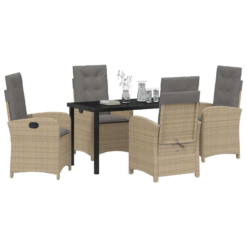 Set da Pranzo per Giardino con cuscino 5 pcs Beige polyrattan 3380290