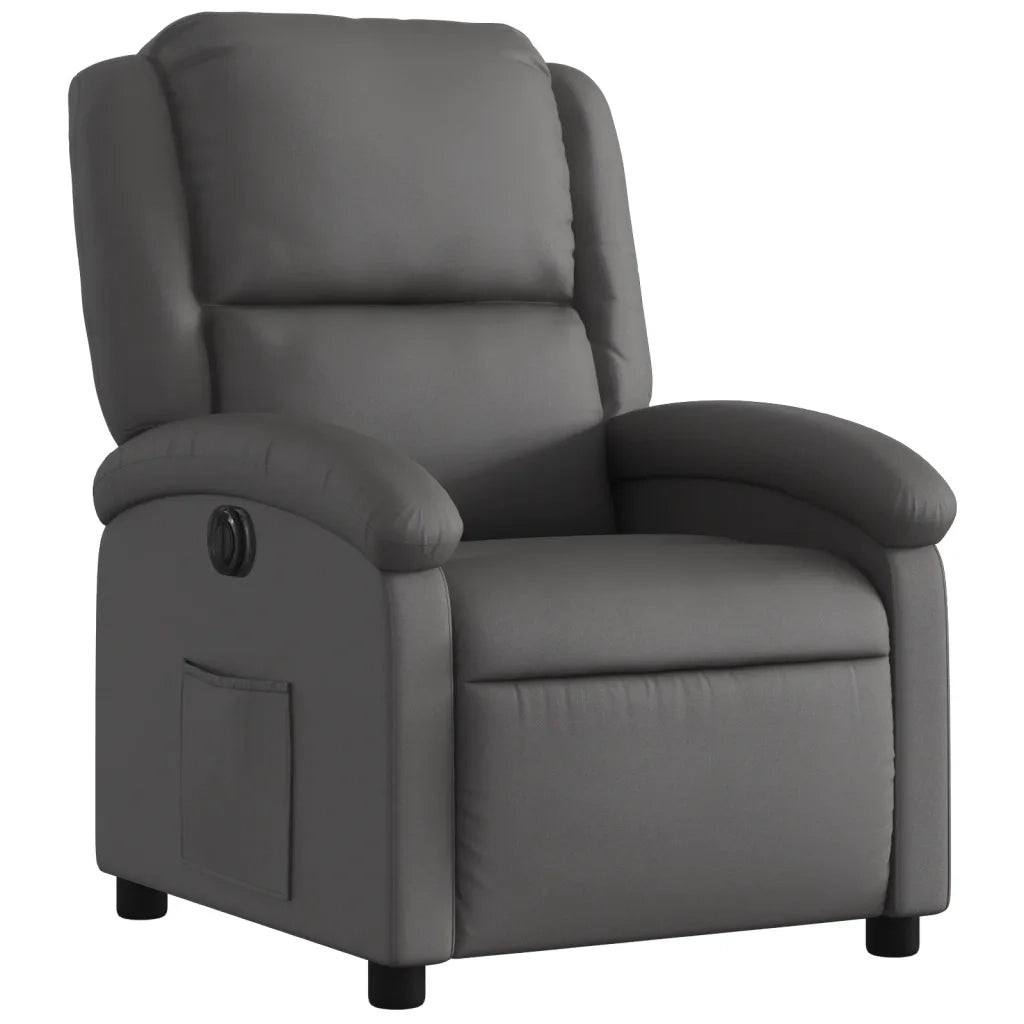 Poltrona Reclinabile Elettrica Grigia in Vera Pelle 3204257