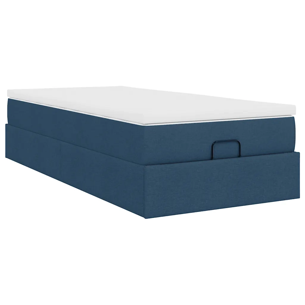 Struttura Letto Pouf con Materasso Blu 90x200 cm in Tessuto