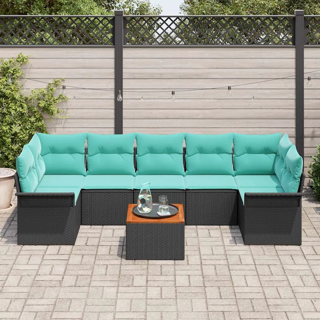 Set Divano da Giardino con cuscino 8 pcs Nero polyrattan 3347298