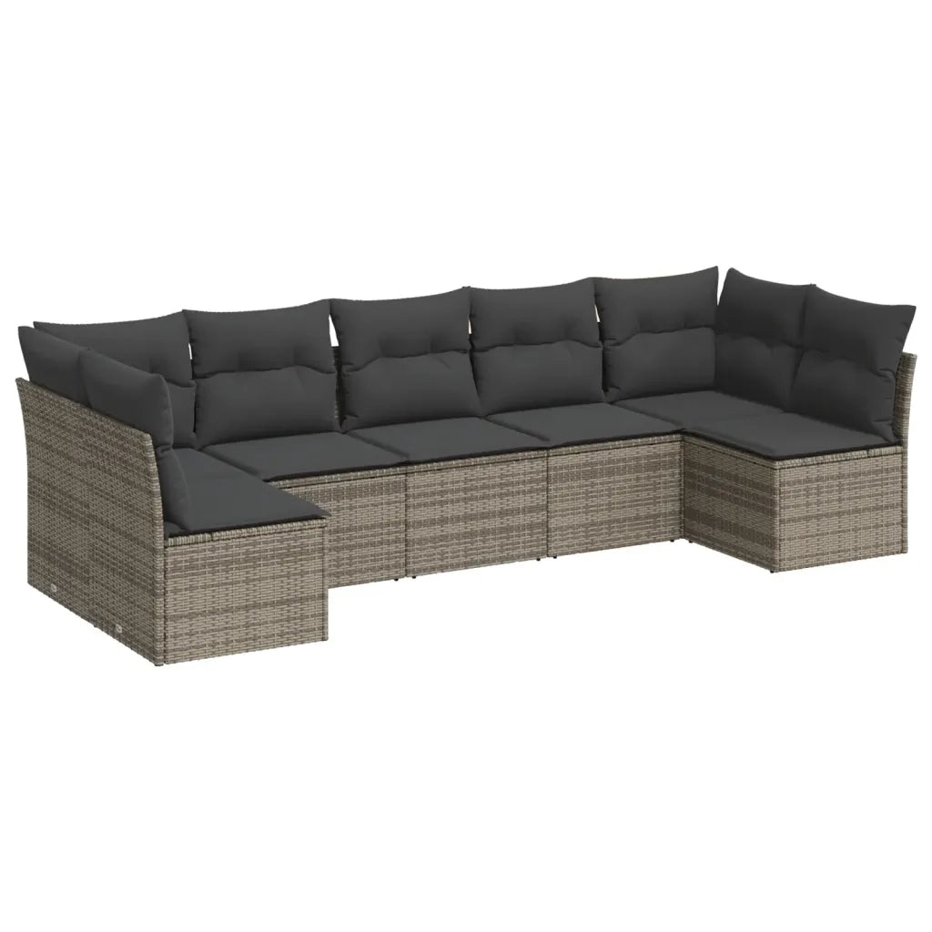 Set Divani da Giardino 7 pz | Set Salotto da Giardino con Cuscini Grigio in Polyrattan