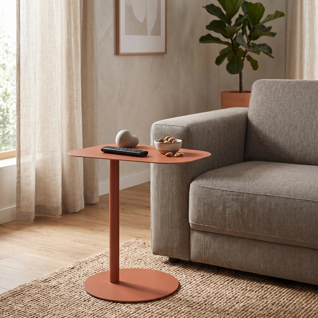 Tavolino Laterale da Divano Nastätten Metallo Piano Trapezoidale - Rosso Mattone Opaco [en.casa]