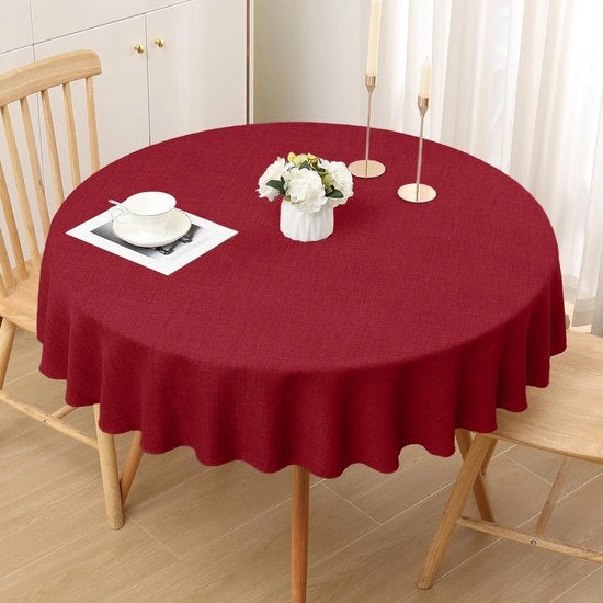 Tavolino con tessuto in lino, effetto loto, impermeabile, con protezione contro macchie, diametro 140cm, colore rosso