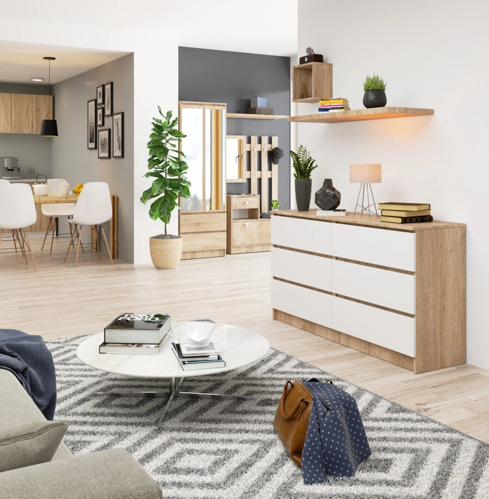 Cassettiera AKORD K140 Sonoma Quercia 138 cm 6 cassetti inserto frontale Bianco 138x40x77 cm