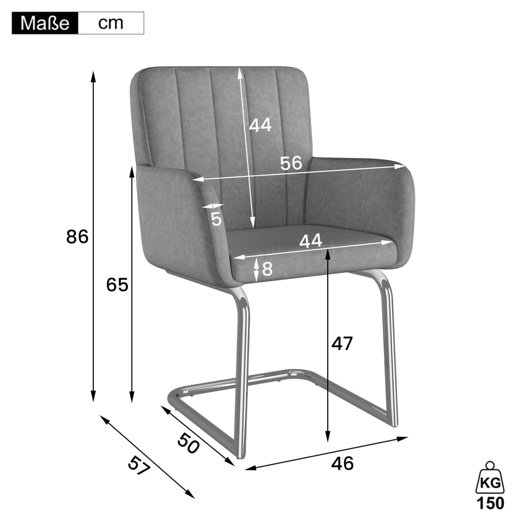 Set di 2 sedie da pranzo girevoli; impilabili; in pelle PU e metallo; grigio