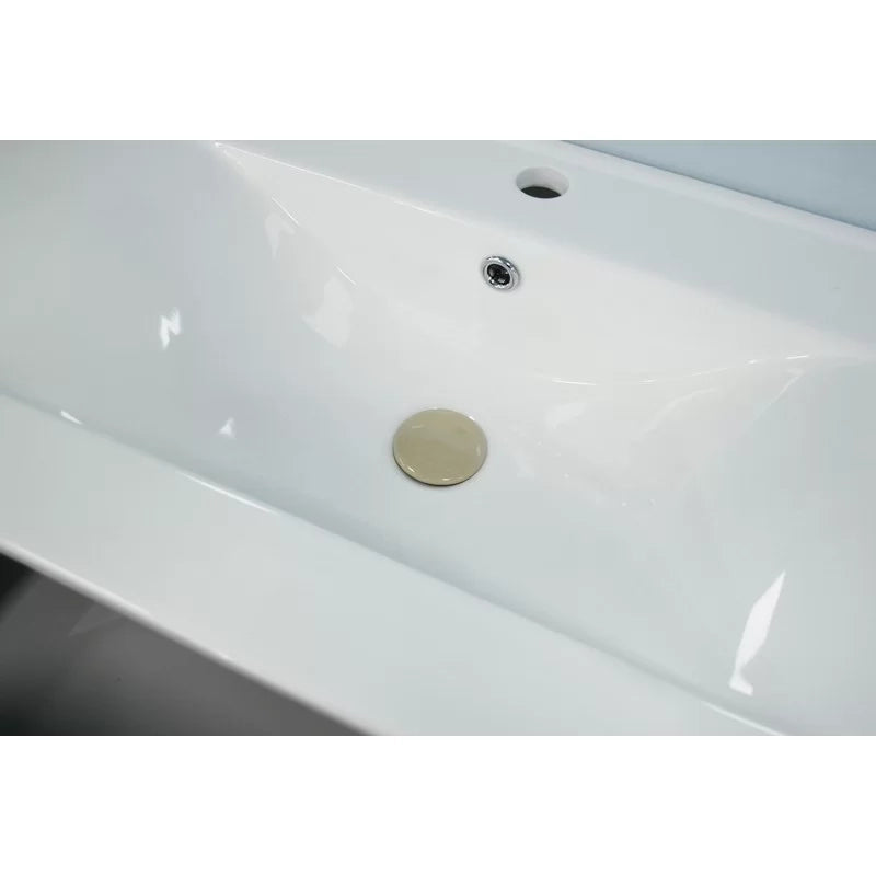 Mobile bagno sospeso noce tranchè 90 cm serie kio con lavabo e specchio