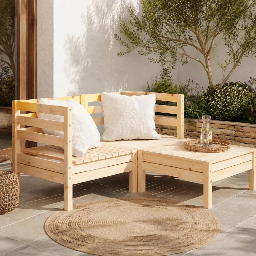 2-seater Garden Sofa With Footstool, Solid Pine Wood