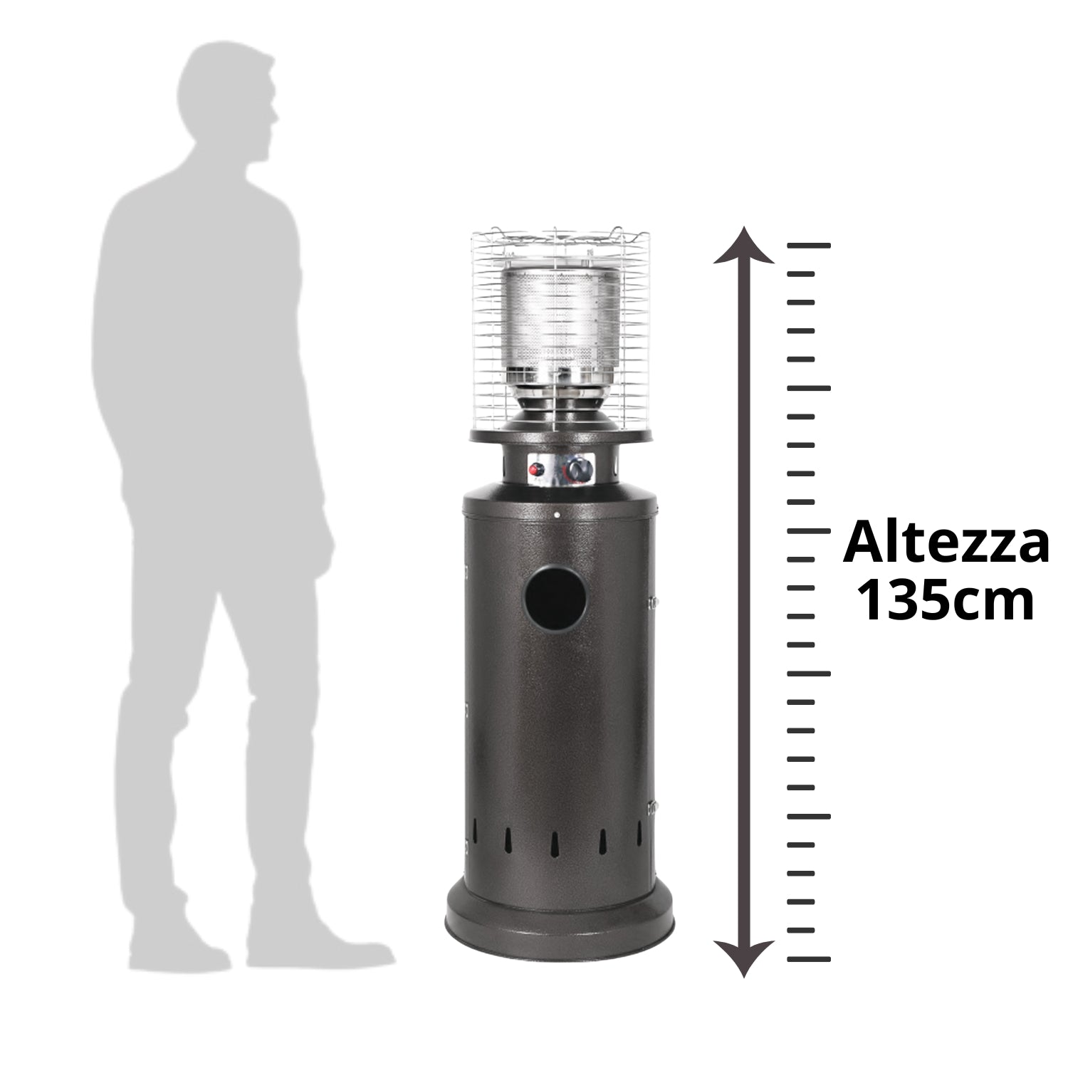 Stufa a Gas da Esterno Riscaldatore Gpl Portatile con Ruote FIRE Cilindro Arredo Riscaldante per Terrazzo P Acciaio Inox